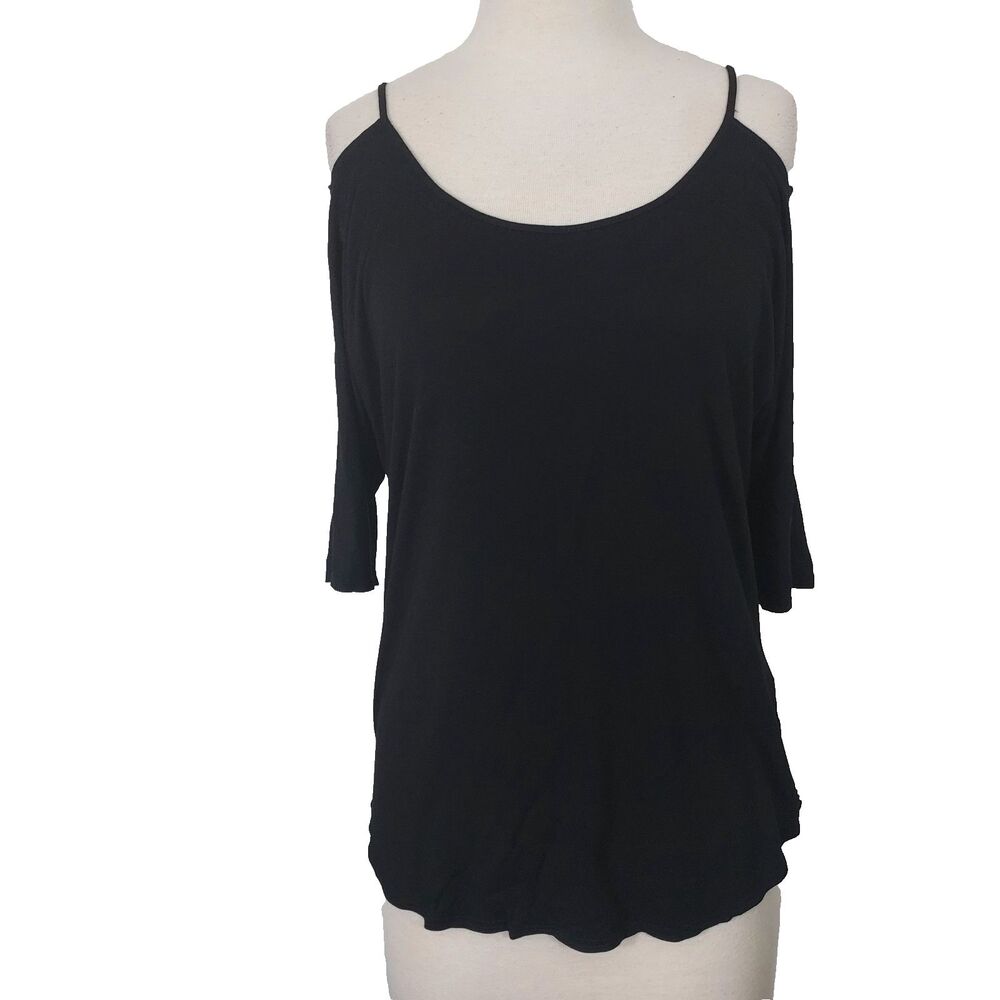 Venus Black Strappy Cold Shoulder Shirt Top Pullover Stretch Casual Size Small